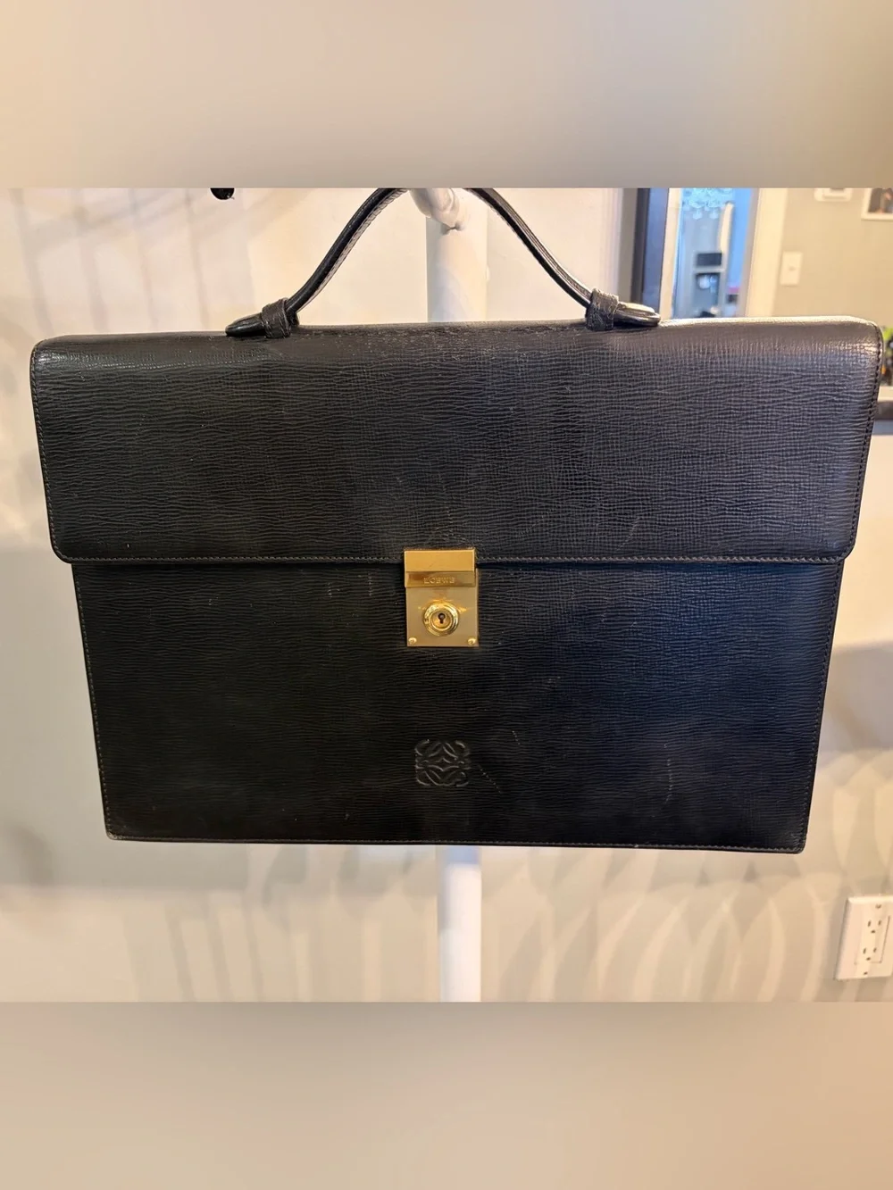 Loewe Black Leather Briefcase with Gold-Tone Lock